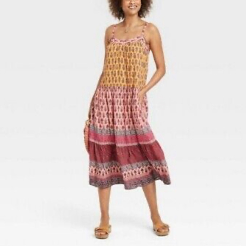 Knox Rose Sleeveless Tiered Midi Dress, Desert Red